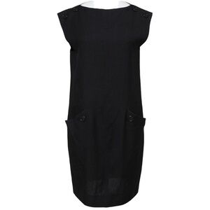 NINA RICCI Dress Shift Black Sleeveless Crew Neck Buttons Sz XS VINTAGE